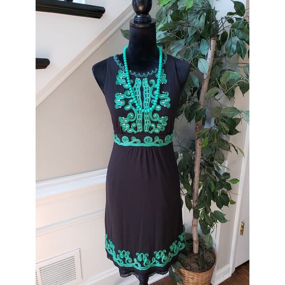 INC International Concepts Sheath Dress Womens L Black Green Beaded Embroidered - Picture 1 of 13